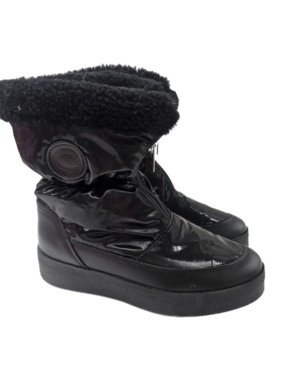La Canadienne Eileen Waterproof Shearling Winter Boots Black Patent EU41 US10.5
